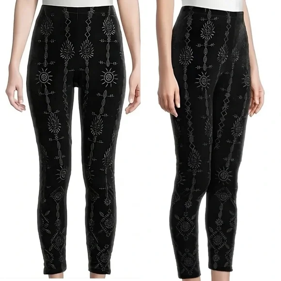 NWT Johnny Was Althea Stretch Tonal Embroidered Velvet Leggings Black XXL - Picture 4 of 8